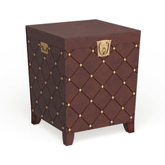 Nailhead Espresso End Table Trunk Ideal for Pillows, Blankets and Other Household