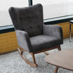 Dark Gray Croce Rocking Chair Mid-Century Modern Button-Tufted Fabric Rocking Chair