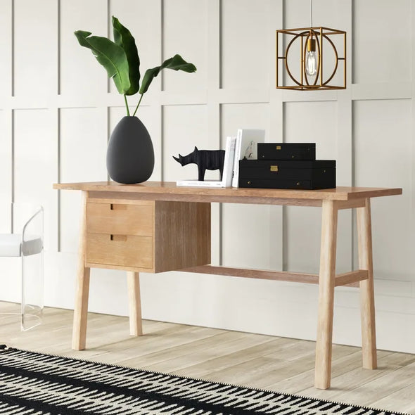 Honey Natural Cullens End Table Locking Storage Mid-Century Modern Style