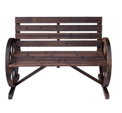 Rustic Outdoor Patio Wagon Wheel Wooden Bench Chair, for your Garden, Patio, or Entryway