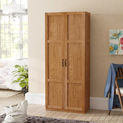 Highland Oak Elborough Armoire Cabinet Strikes a Tall Rectangular Silhouette