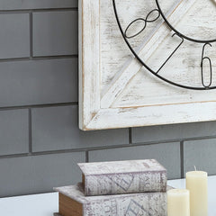 Farmstead Fir Wood Barn Door Wall Clock - Weathered White Make An Accent Statement in your Entryway, Kitchen, Living Room