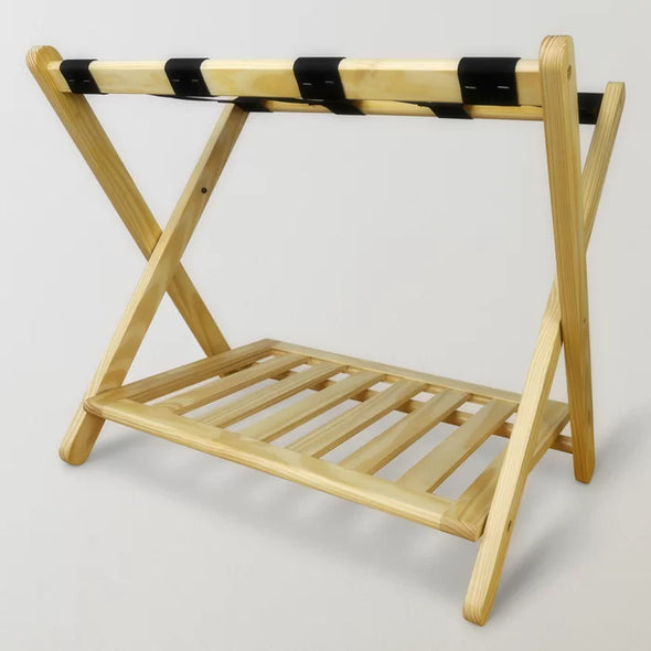 Natural Folding Wood Luggage Rack Foldable for Easy Movement and Storage Supports up to 50 Pounds