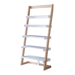 Contemporary 5-shelf Leaning Bookcase - Weathered White Five Spacious Shelves Prop Up Decorative Effects to Create A Display