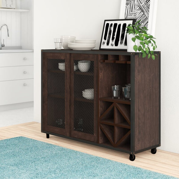 47.2'' Wide Server Two Mesh Doors that Open To Reveal Three Shelves Provides the Perfect Stage for Displaying Frame Photos and Accent Pieces