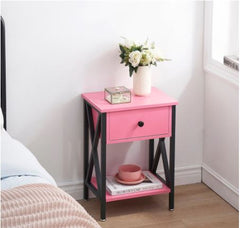 1-Drawer Modern Nightstands X-Design with Storage Shelf - Pink