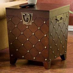 Nailhead Espresso End Table Trunk Ideal for Pillows, Blankets and Other Household