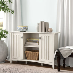 Antique White 46'' Wide Two Cabinets with Metal Drop Pull Provide A Place To Put Paperbacks