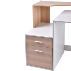 Oak and White Herzig Desk with Plenty of Storage and a Three-Tier Modern Design