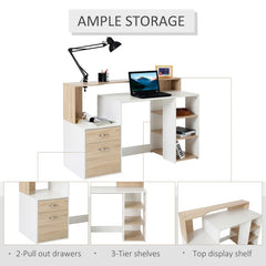 Oak and White Herzig Desk with Plenty of Storage and a Three-Tier Modern Design