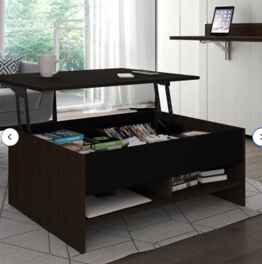 Dark Chocolate/Black Frederick Lift Top Sled Coffee Table with Storage