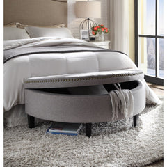 Linen Half Moon Storage Ottoman - Grey Provide Modern Seating and Functional Storage with this Half Moon Storage