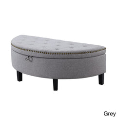 Linen Half Moon Storage Ottoman - Grey Provide Modern Seating and Functional Storage with this Half Moon Storage