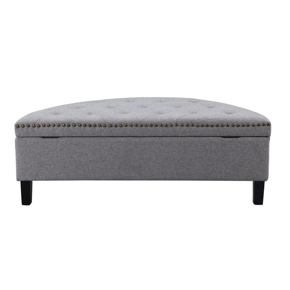 Linen Half Moon Storage Ottoman - Grey Provide Modern Seating and Functional Storage with this Half Moon Storage