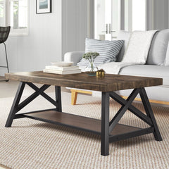 Brown Isakson Trestle Coffee Table Metal Trestle Base