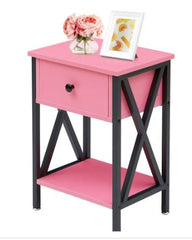 1-Drawer Modern Nightstands X-Design with Storage Shelf - Pink