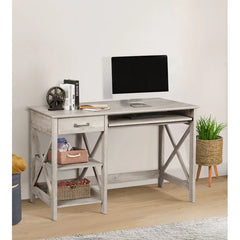 Joanna Washed Finish Desk with Keyboard Tray and Offer Perfect Storage Space Farmhouse Style