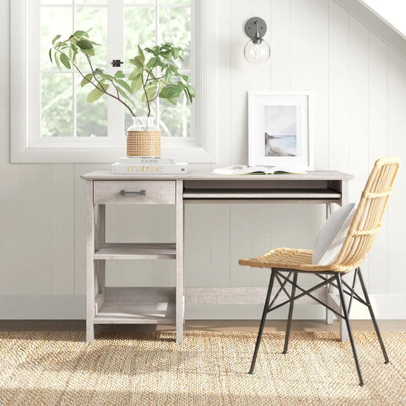 Joanna Washed Finish Desk with Keyboard Tray and Offer Perfect Storage Space Farmhouse Style