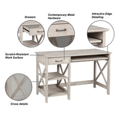 Joanna Washed Finish Desk with Keyboard Tray and Offer Perfect Storage Space Farmhouse Style