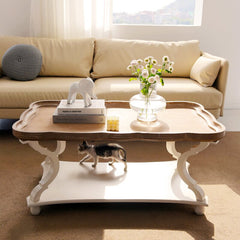 Kerlin Coffee Table Natural Wood Tray Style Finish and White Base