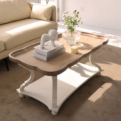 Kerlin Coffee Table Natural Wood Tray Style Finish and White Base