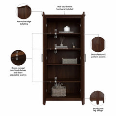 Tall Storage Cabinet with Doors - Bing Cherry Perfect Choice for Use in a Home Office, Living Room, Entryway