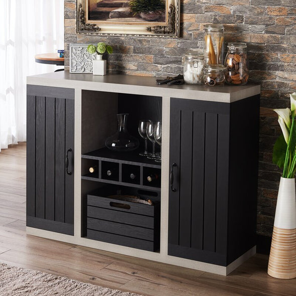 47.25'' Wide Sideboard Open Tall Shelf Two Large Side Cabinets Plank Style Design on the Cabinet