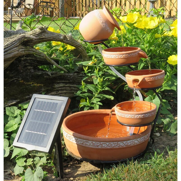 5-Tier Pottery Solar Fountain Elegant Add A Soothing Water Feature to your Backyard or Balcony