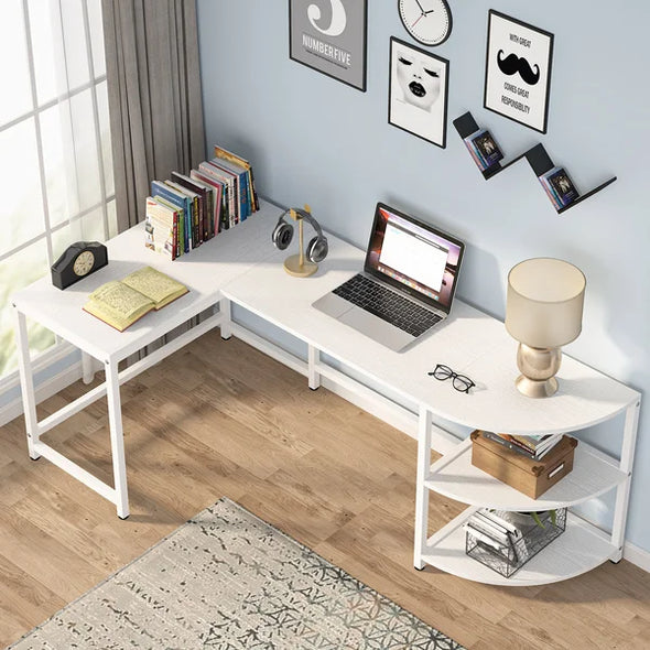 White L-Shape Desk Suitable for Any Corner Manufactured Wood