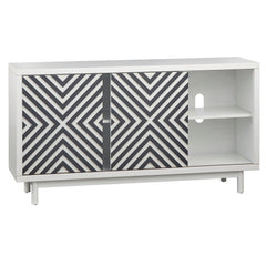 Mason Mid-century Modern Buffet - White/Black 2 Sliding Doors Keep Interior Partially Exposed 3 Adjustable Shelves Perfect for Organize