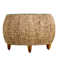 Brown Coffee Table Rattan/Wicker Tempered Glass Table Top Perefct for Living Room