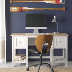 Lintel Oak/Soft White Myrasol Desk Two Lower Shelves for Additional Storage