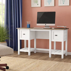 Lintel Oak/Soft White Myrasol Desk Two Lower Shelves for Additional Storage