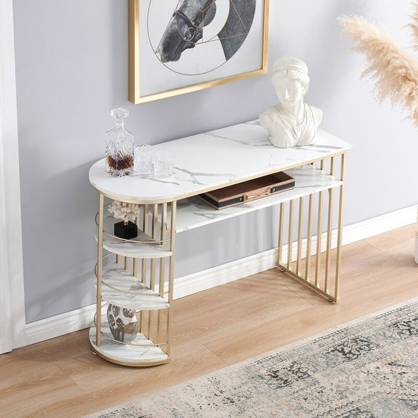 44.8'' Console Table 2- Tier Shelves, and Three Side Storage Ample Storage Space