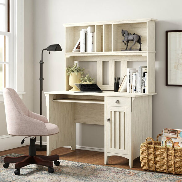 Desk with Hutch Plenty of Open Storage Space for Work-in-Progress, Books, Decorations, While the Desk Features A Vertical Storage