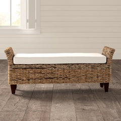 Roy Wicker Bench Natural Varied Patina of the Abaca is Paired with a Cotton-Blend Cushion that is Comfortable and Durable