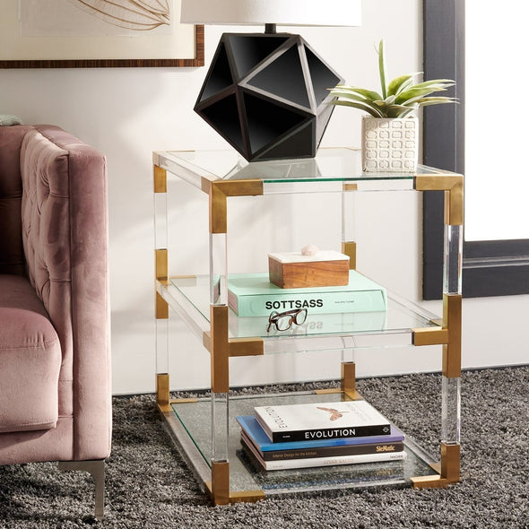 Bronze Brass Acrylic End Table Modern & Contemporary, Transitional, Glam