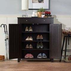 4 Shelf Mirille Mission Style Cappuccino Shoe Cabinet