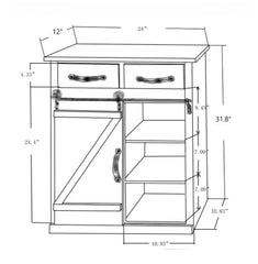 1 Rustic Wood Sliding Barn Door Storage Cabinet - 31.8" H x 24" W x 12" D