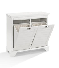 2 Lydia Linen Pull-open Compartments Hamper in White