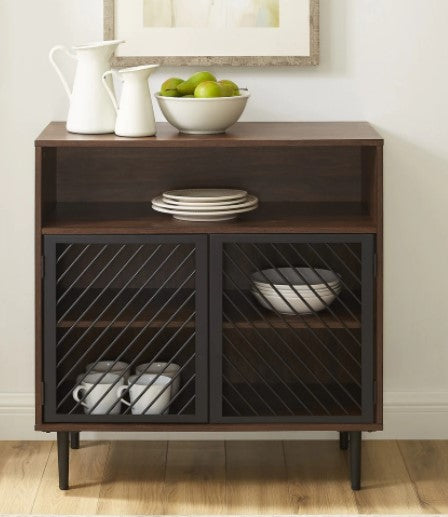 1 Modern Metal Door Accent Cabinet - Dark Walnut for your Home Organization and Storage