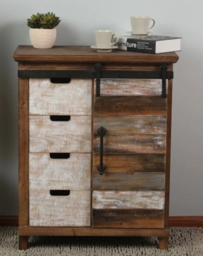 1 Rustic Sliding Door Wood Cabinet - 31.7" H x 24.8" W x 14.6" D