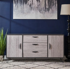 1 Sincere Mid Century Modern Faux Wood Cabinet in Grey provides Ample Storage Space