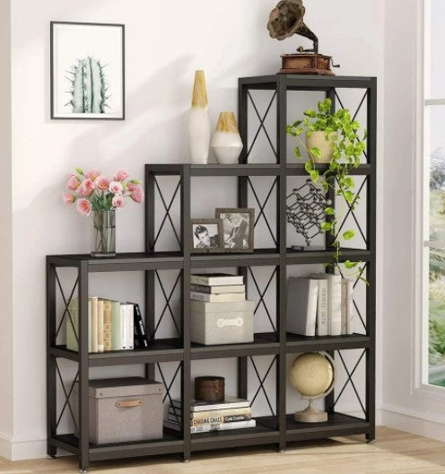 9-cube Industrial chic  Corner Bookshelf Stepped Etagere Bookcase