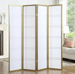 4 - panel Foldable Room Divider Screen White Wood and Paper