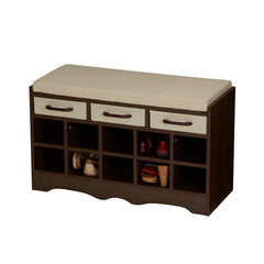 Brown Storage Bench Ten Open Cubbies and Three Pullout Drawers Below the Seat, Ideal for Tucking Away Any Loose Odds and Ends