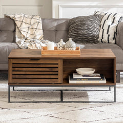 42-in. Slat Door Coffee Table - Dark Walnut Coffee Table, Complete with Fashionable Slat Doors 2 Drop-Down Slatted Doors 2 Open Storage Compartments