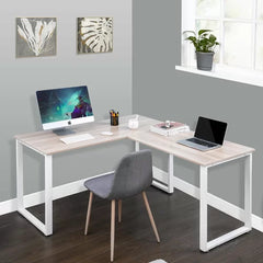 30" H x 59" W x 59" D Oak/White Swartwood L-Shape Desk