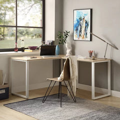 30" H x 59" W x 59" D Oak/White Swartwood L-Shape Desk