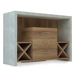 3-drawer Buffet Open Shelving, Three Drawers, and Two Wine Racks